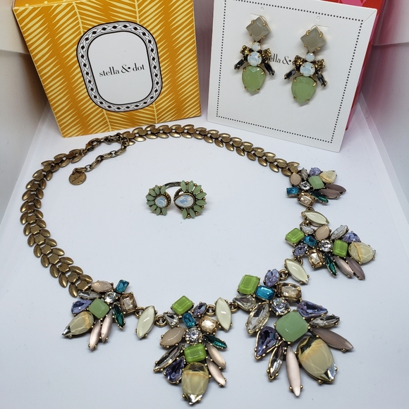 Stella & Dot Trellis Necklace w/earrings and ring - Picture 1 of 3
